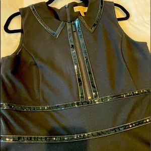 Black Sleeveless Patent Trimmed Asymmetrical Dress